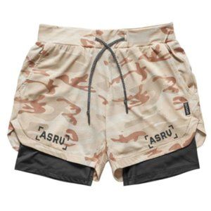 Asrv Silver-Lite Cream Camouflage Fitness Shorts
